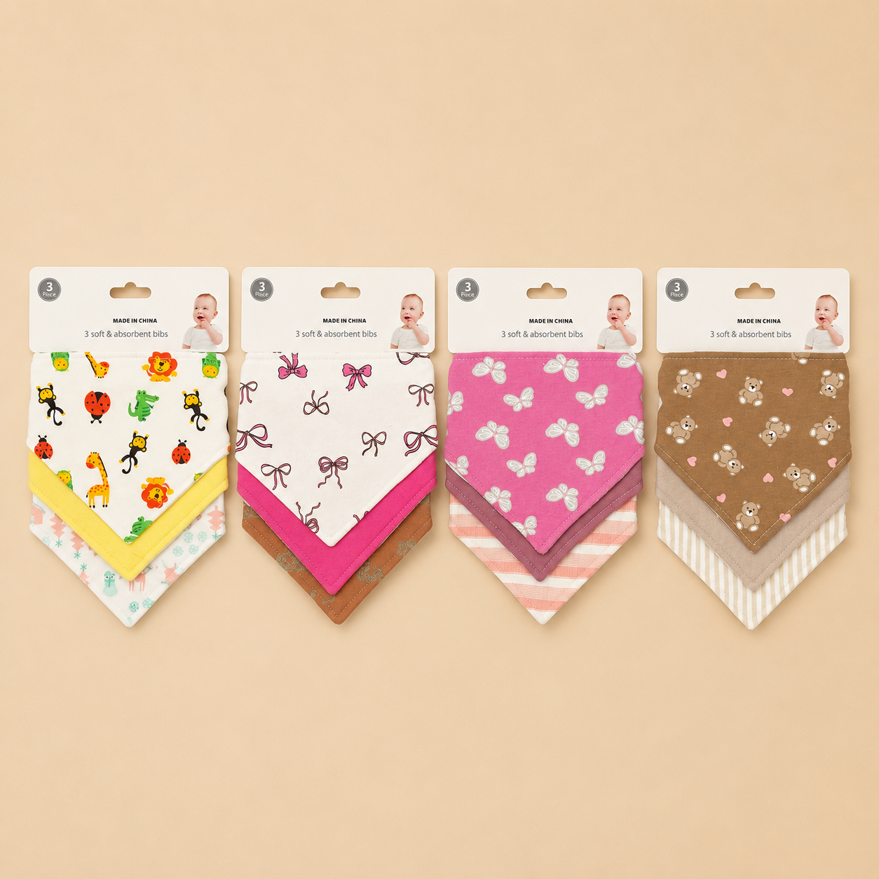 Single 3 pcs bandana bib set boys and girls