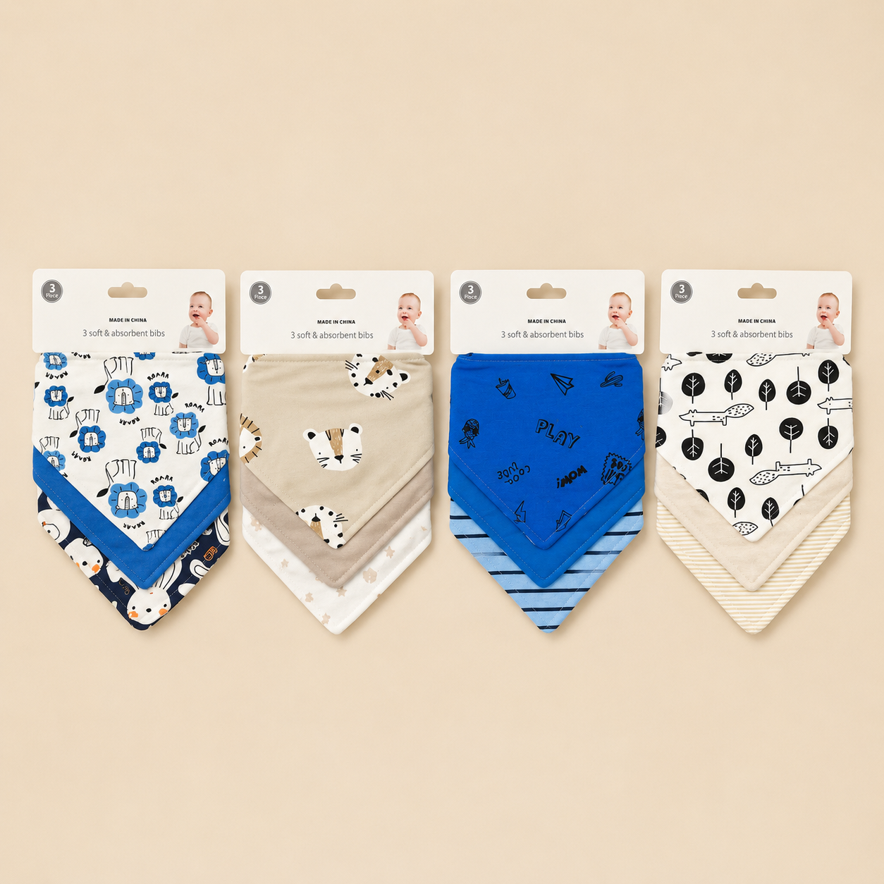 Single 3 pcs bandana bib set boys and girls