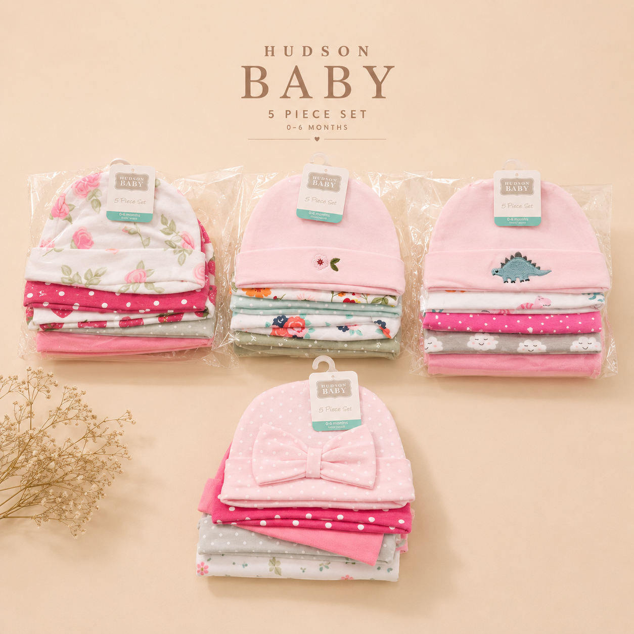 Hudson baby 5 pcs cotton cap pack