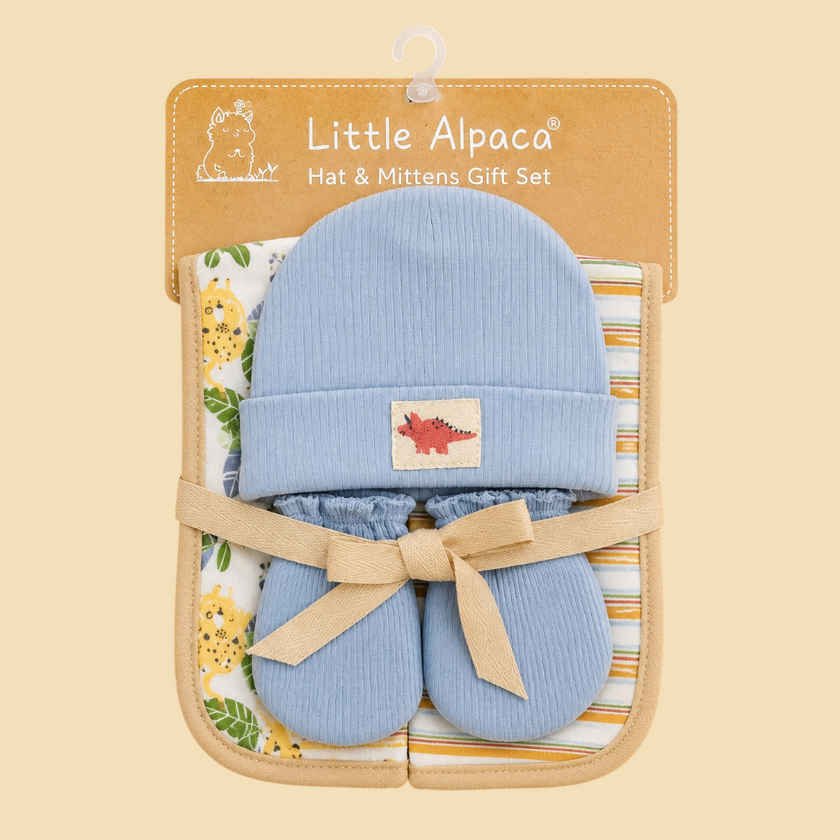 Baby Hat, Mitten and 2 burp clothes Gift set