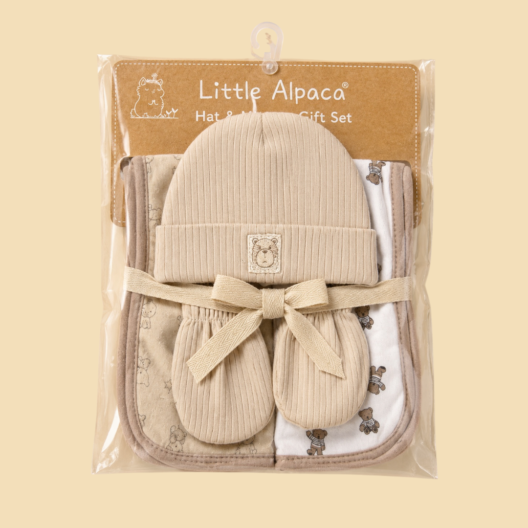 Baby Hat, Mitten and 2 burp clothes Gift set
