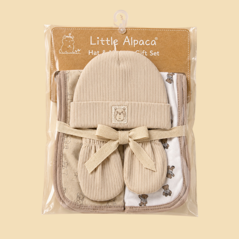 Baby Hat, Mitten and 2 burp clothes Gift set