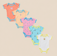 5 piece set Baby BodySuits, White and Colorfull.