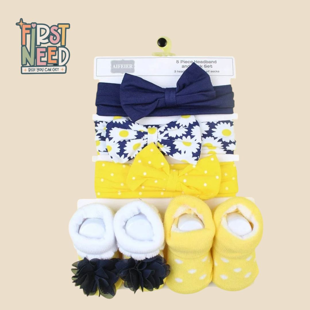 Head Band & Socks Set for Baby Girl (5 pcs)