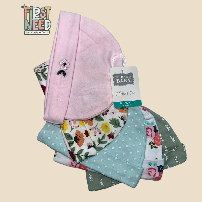 Hudson Baby Cotton Cap for Girls (pack of 5)