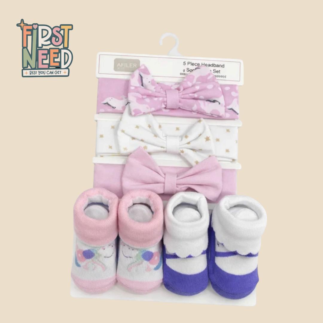 Head Band & Socks Set for Baby Girl (5 pcs)