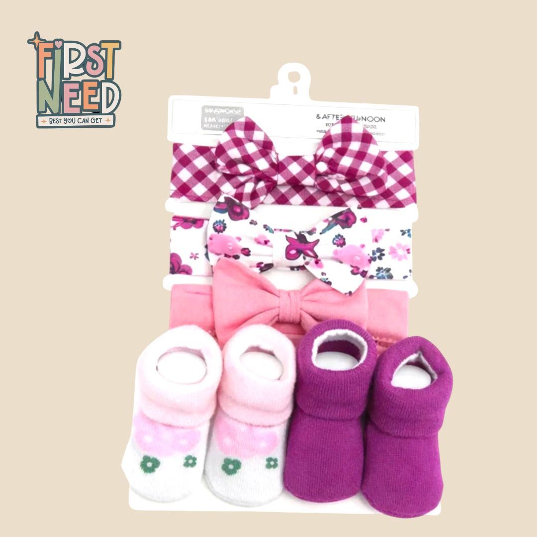 Head Band & Socks Set for Baby Girl (5 pcs)