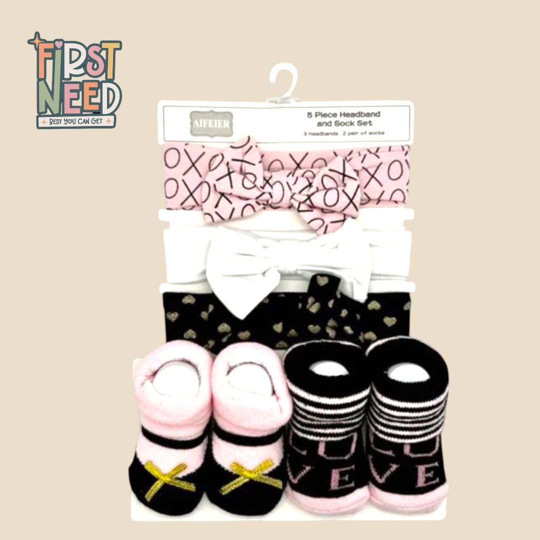 Head Band & Socks Set for Baby Girl (5 pcs)