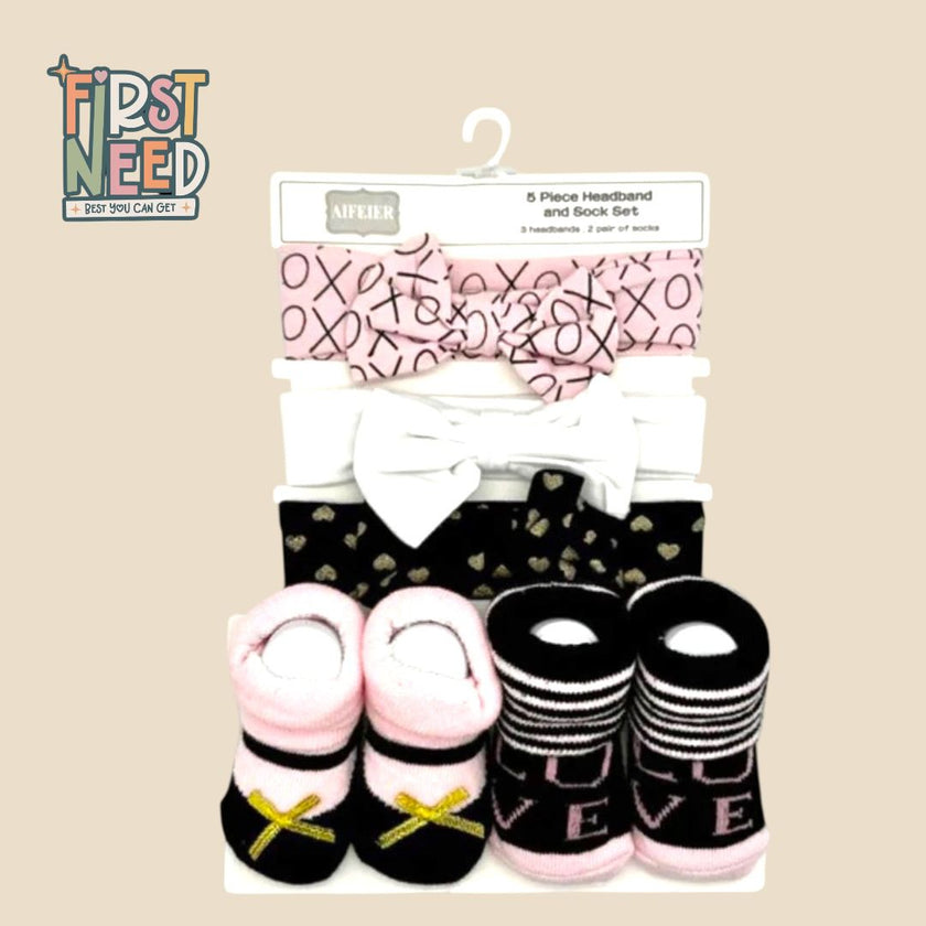 Head Band & Socks Set for Baby Girl (5 pcs)