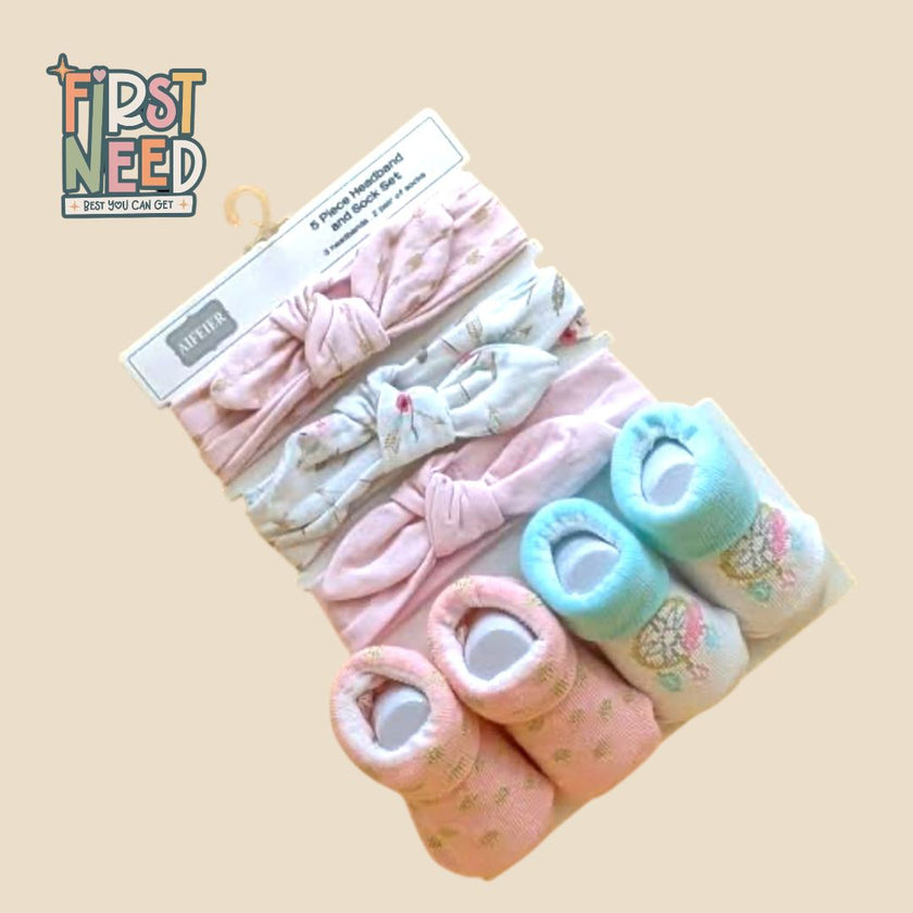 Head Band & Socks Set for Baby Girl (5 pcs)