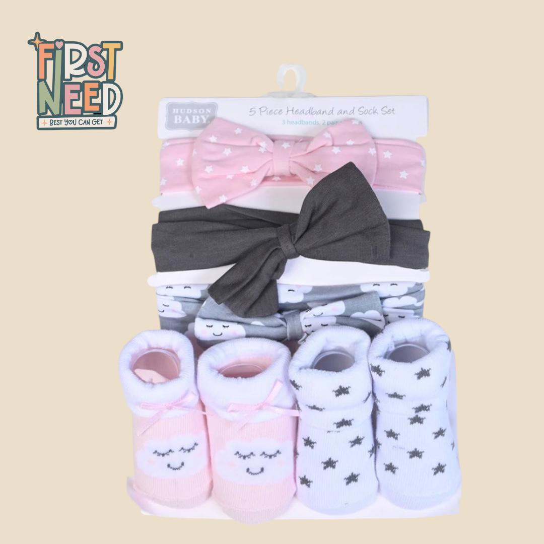 Head Band & Socks Set for Baby Girl (5 pcs)