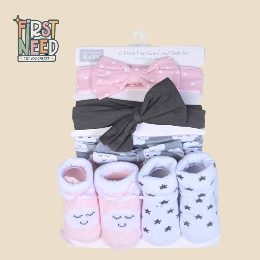 Head Band & Socks Set for Baby Girl (5 pcs)